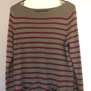 Loft Large striped lightweight sweater magenta